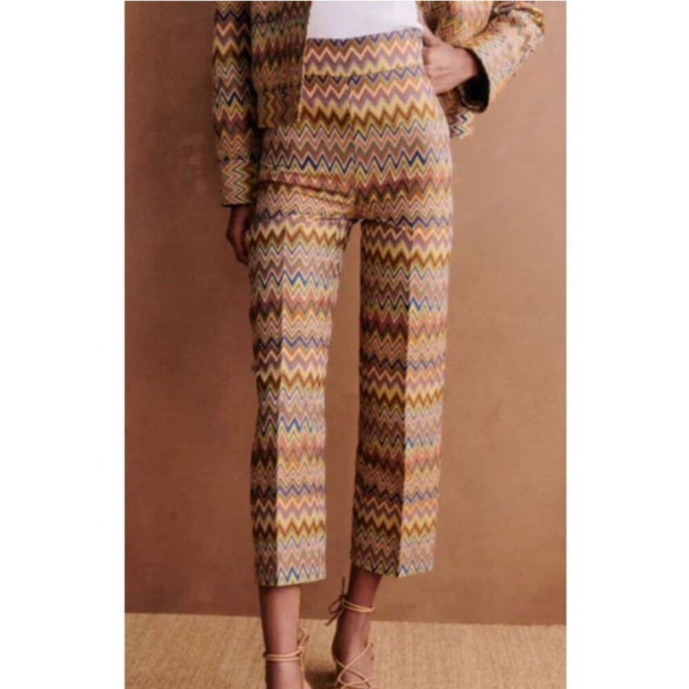 NWT Sezane Jacquard ZigZag Print Trousers Womens 38 / US 6